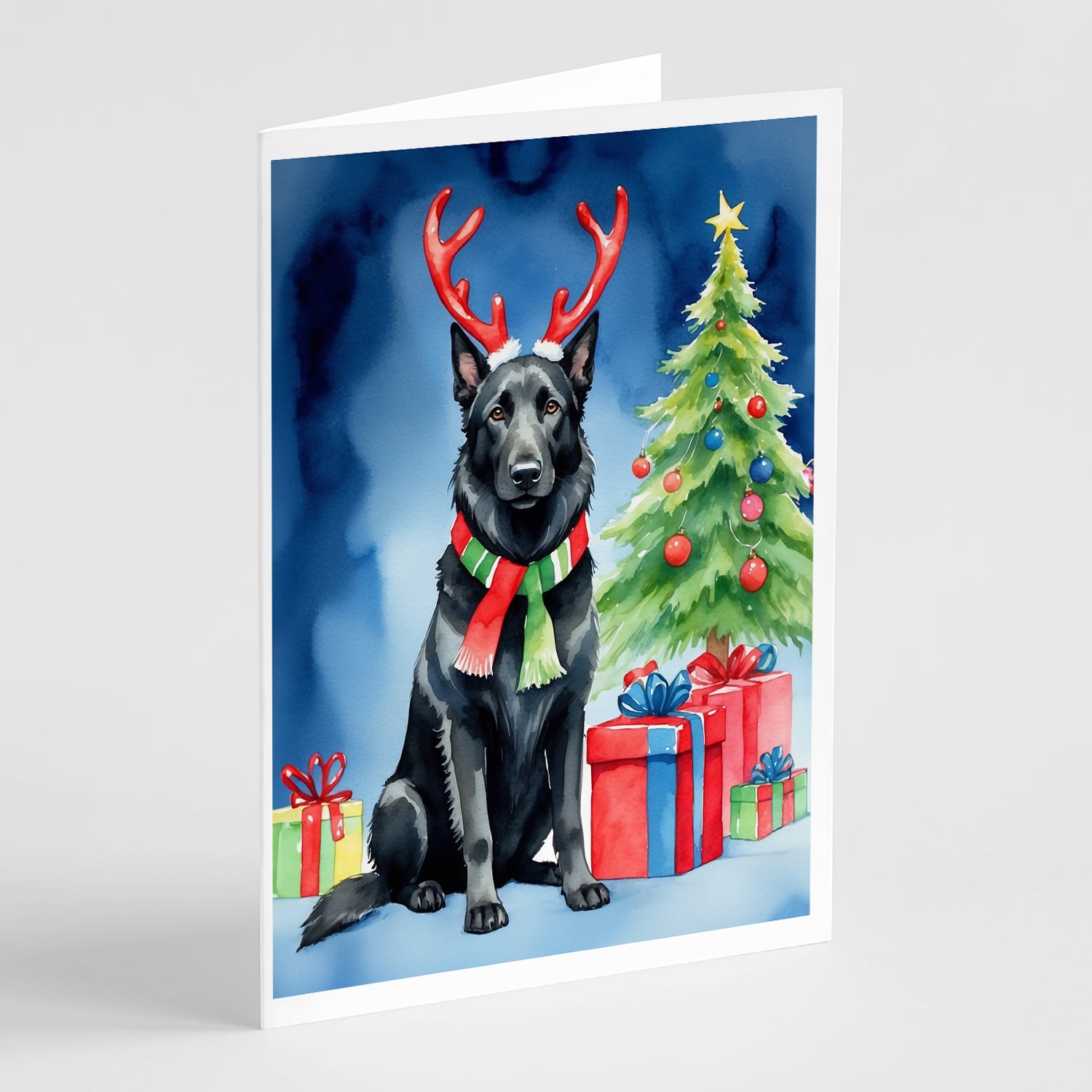 Buy this Belgian Sheepdog Christmas Reindeer Greeting Cards Pack of 8