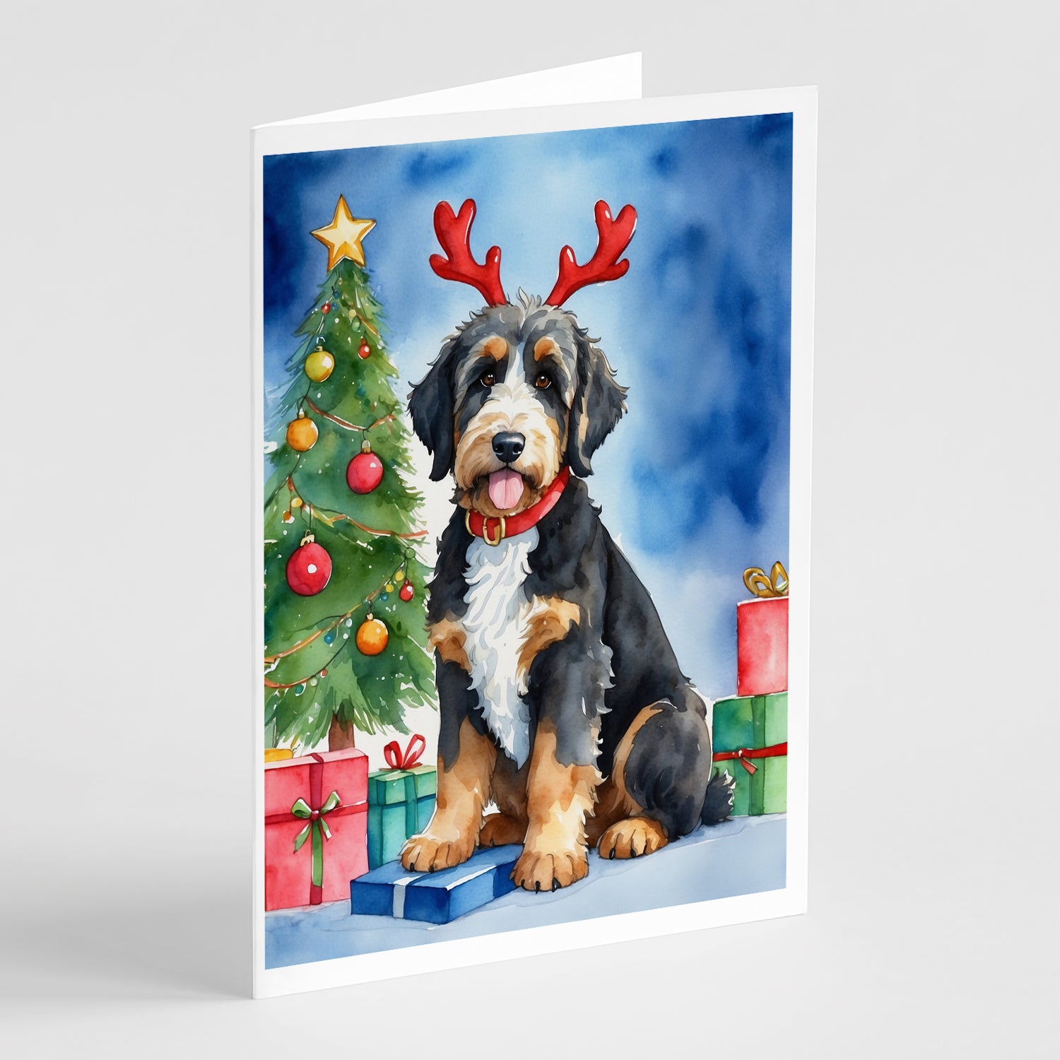 Buy this Bernedoodle Christmas Reindeer Greeting Cards Pack of 8