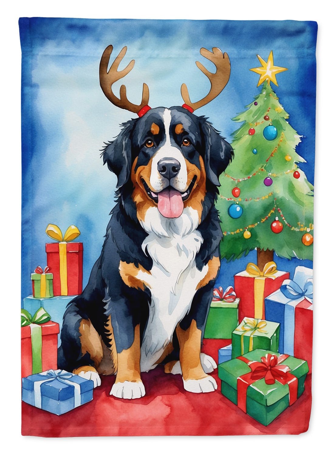 Buy this Bernese Mountain Dog Christmas Reindeer House Flag