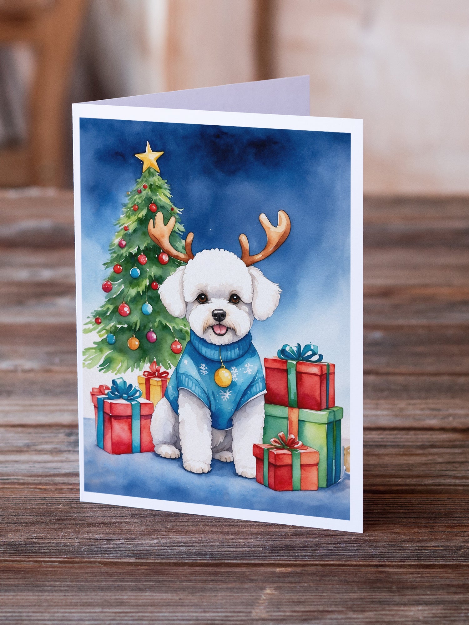 Buy this Bichon Frise Christmas Reindeer Greeting Cards Pack of 8