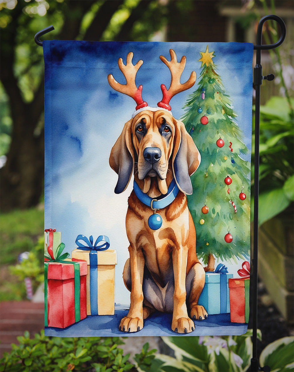 Bloodhound Christmas Reindeer Garden Flag