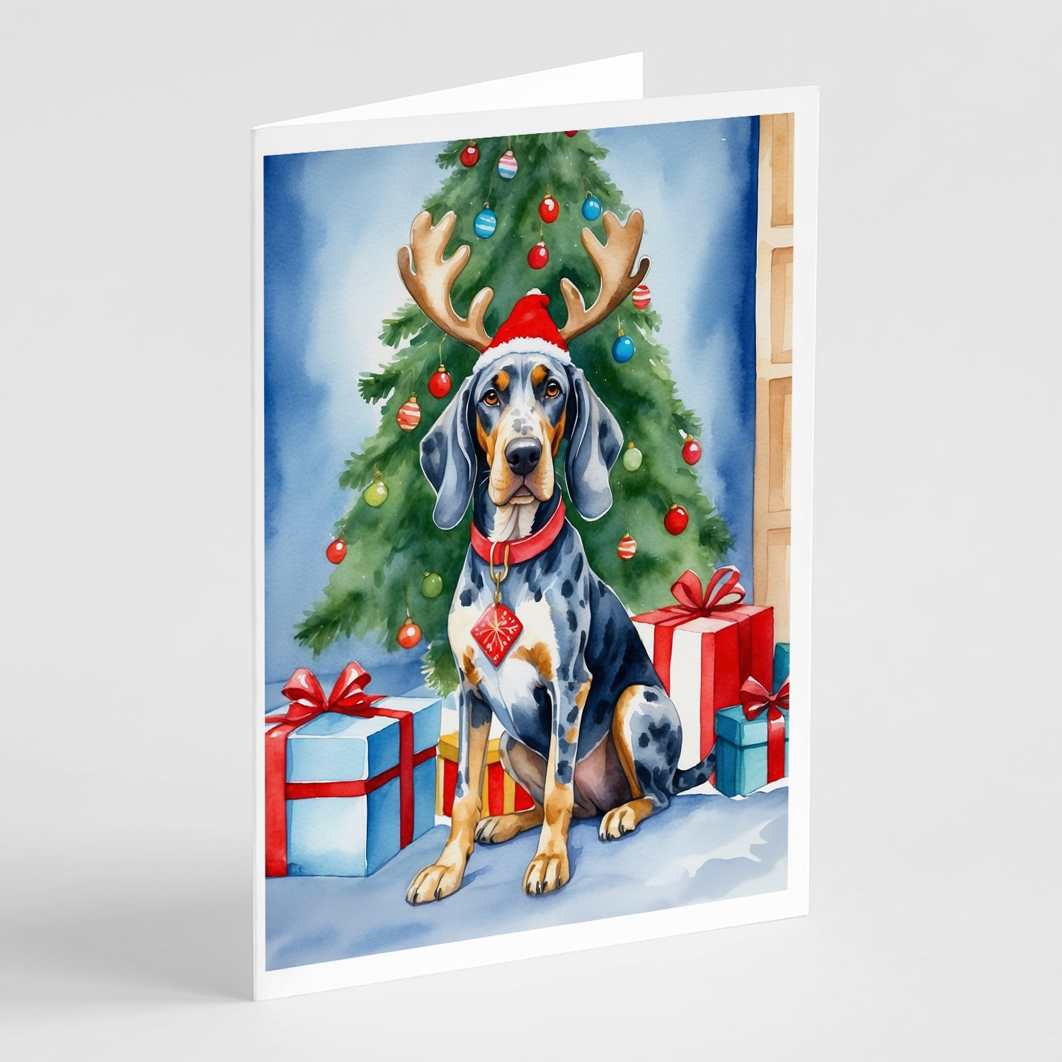 Buy this Bluetick Coonhound Christmas Reindeer Greeting Cards Pack of 8