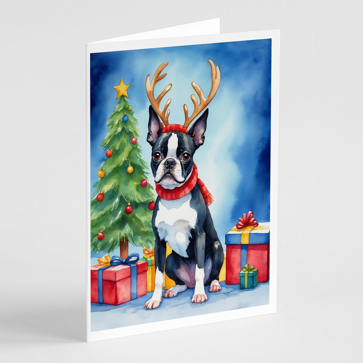 Buy this Boston Terrier Christmas Reindeer Greeting Cards Pack of 8