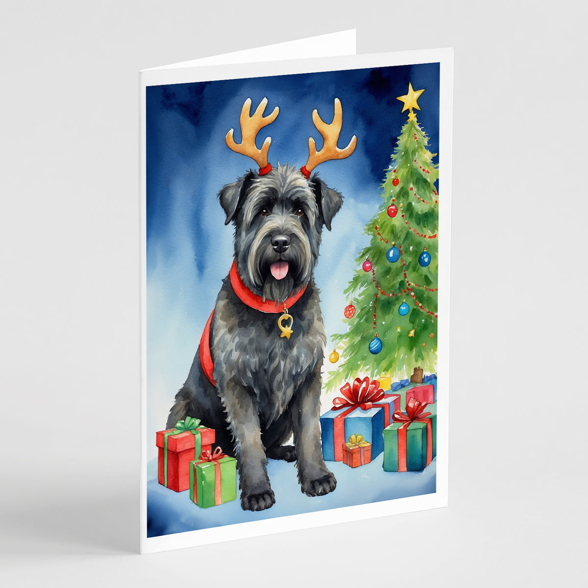 Buy this Bouvier des Flandres Christmas Reindeer Greeting Cards Pack of 8