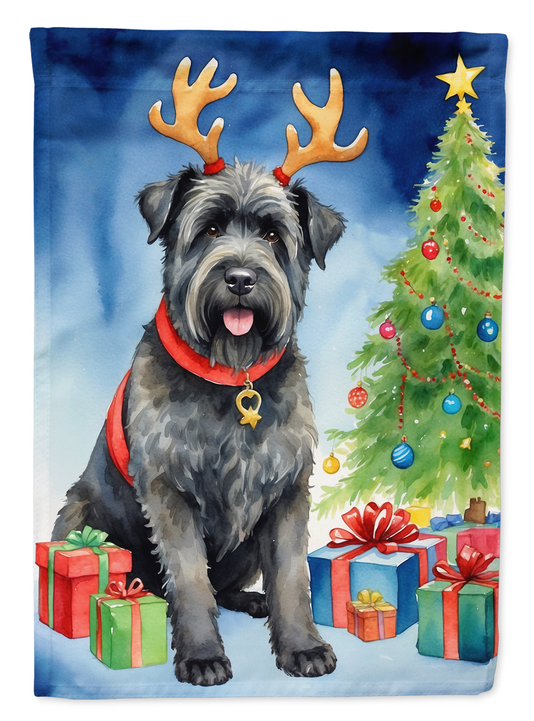 Buy this Bouvier des Flandres Christmas Reindeer Garden Flag