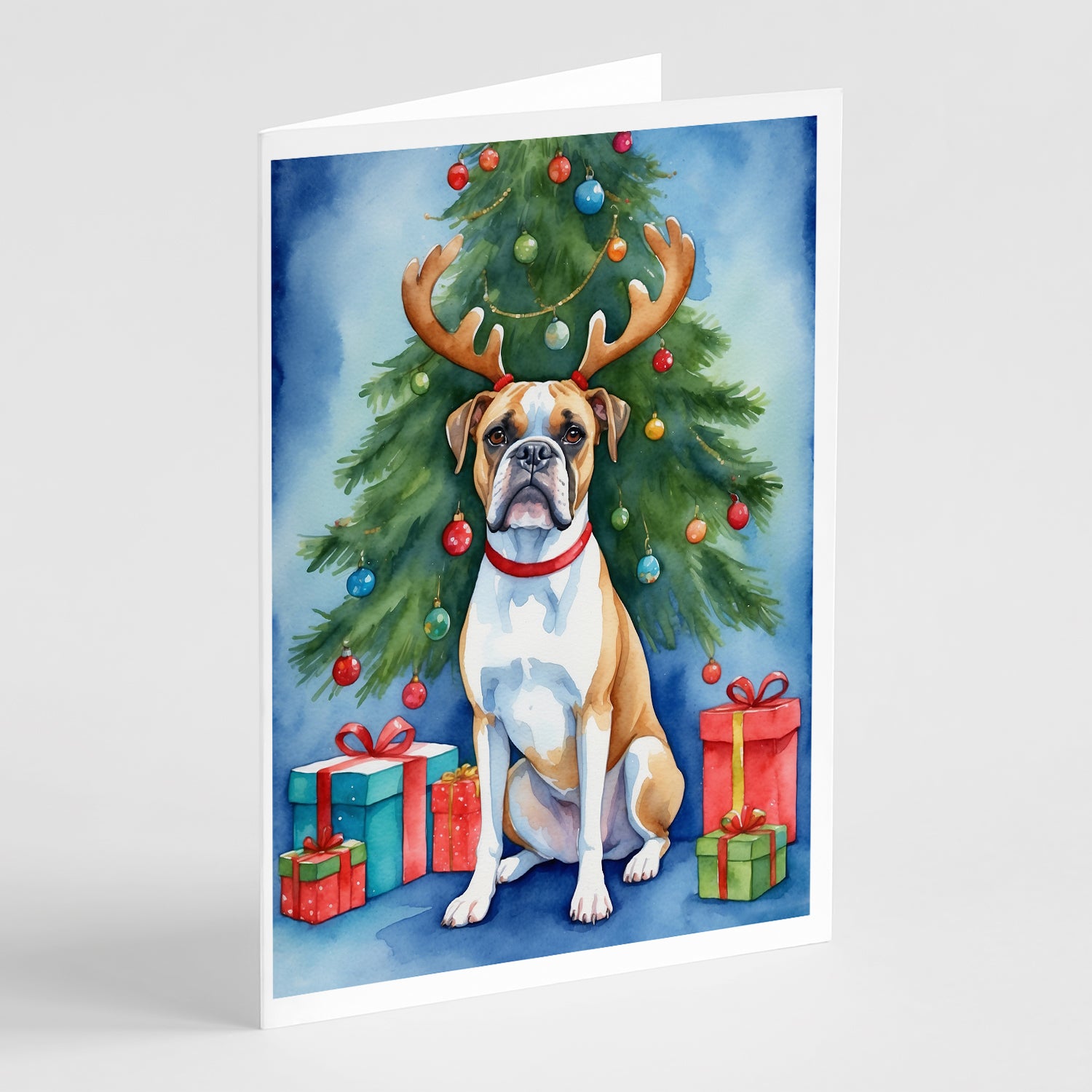 Buy this White Boxer Christmas Reindeer Greeting Cards Pack of 8