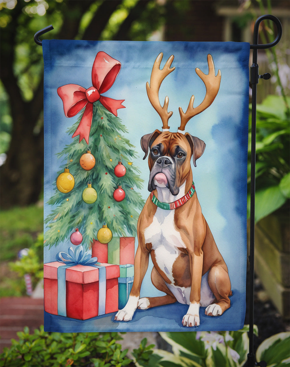 Boxer Christmas Reindeer Garden Flag