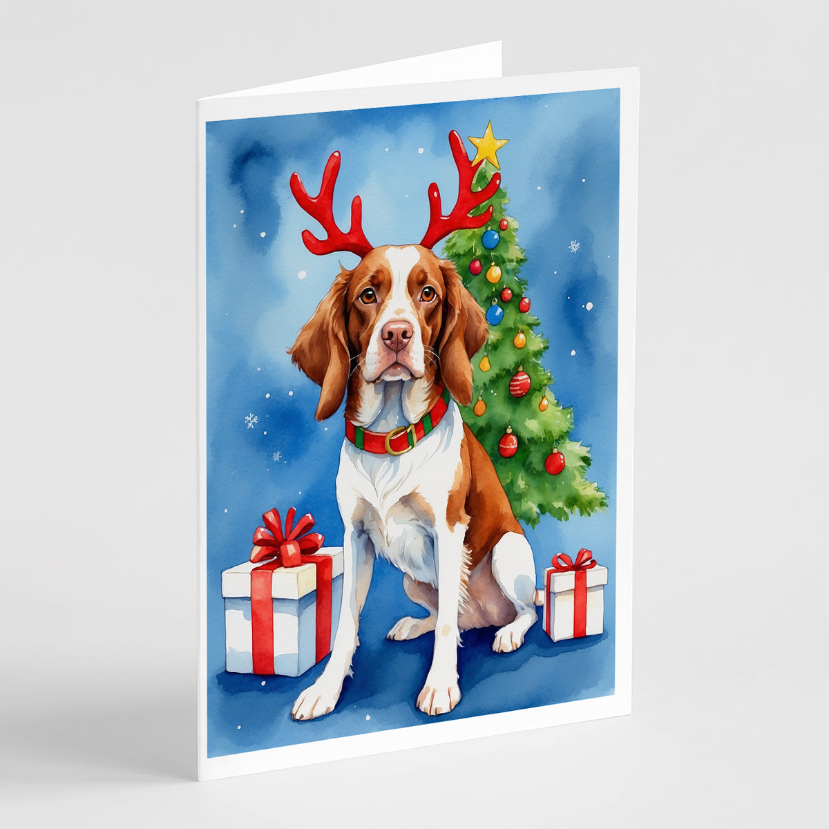 Buy this Brittany Spaniel Christmas Reindeer Greeting Cards Pack of 8