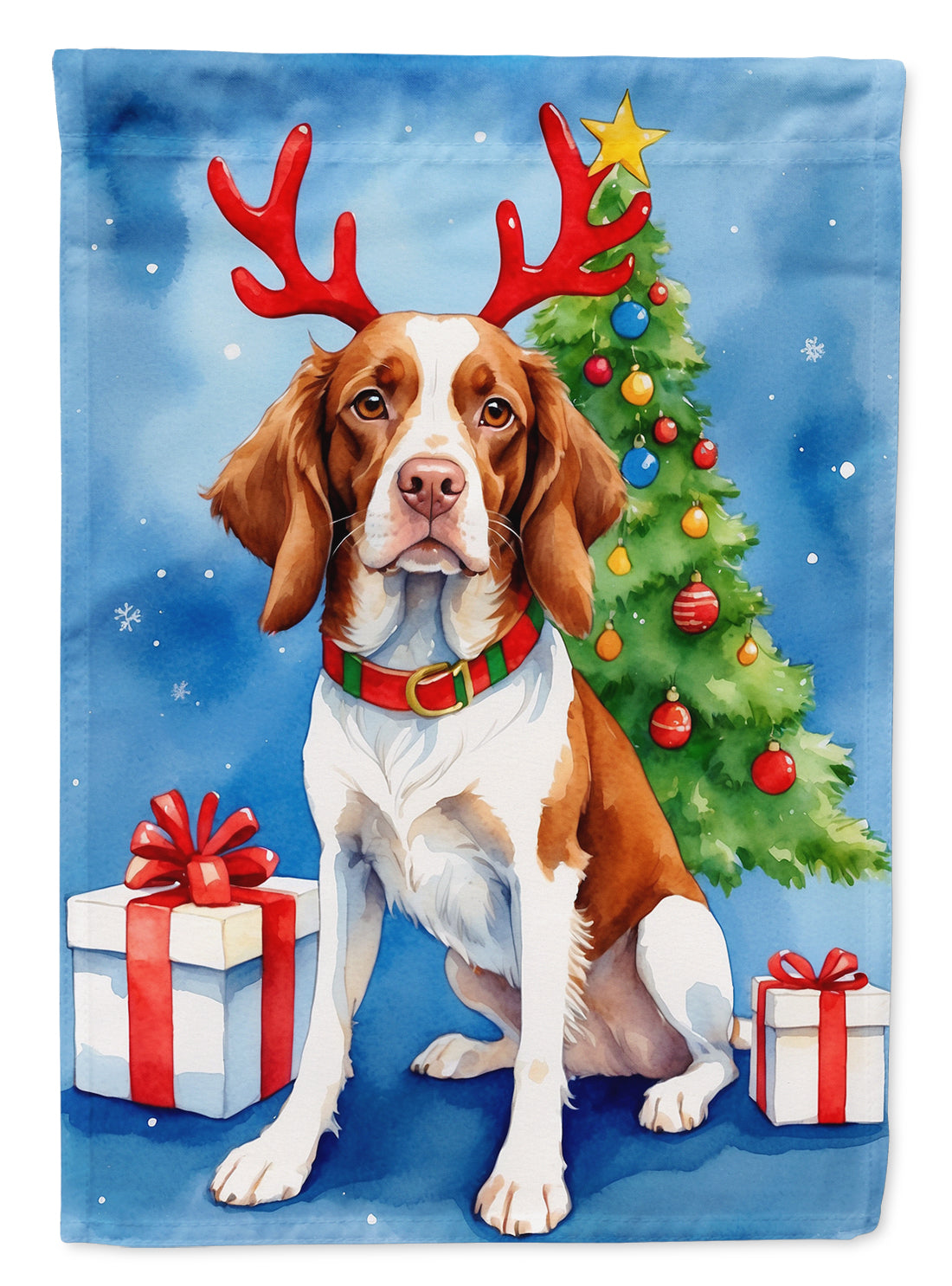 Buy this Brittany Spaniel Christmas Reindeer Garden Flag