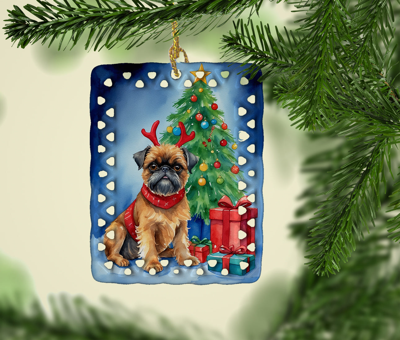 Buy this Brussels Griffon Christmas Reindeer Porcelain Ornament