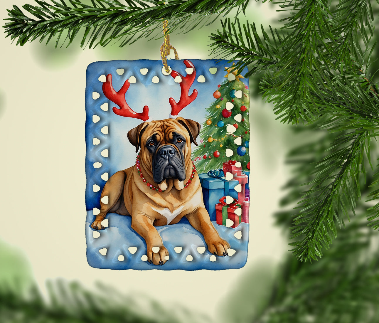 Buy this Bullmastiff Christmas Reindeer Porcelain Ornament