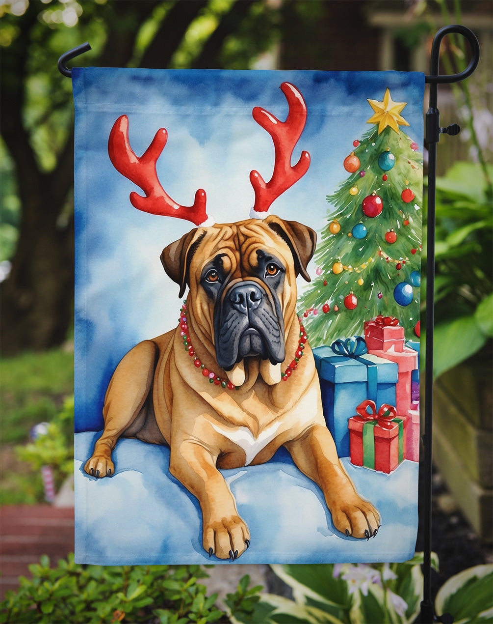 Bullmastiff Christmas Reindeer Garden Flag