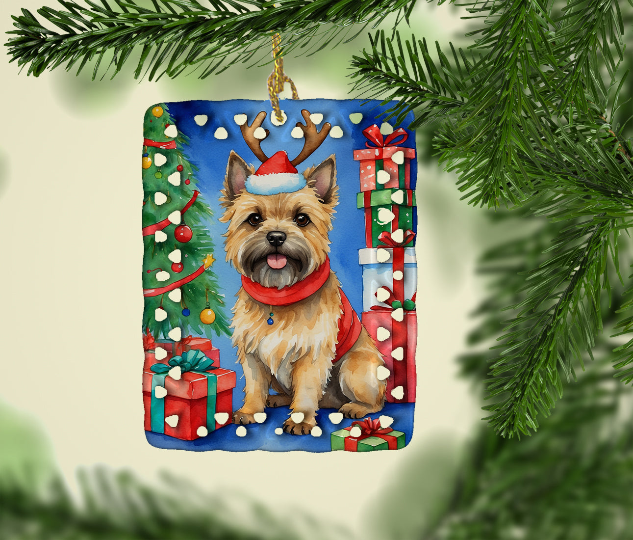 Buy this Cairn Terrier Christmas Reindeer Porcelain Ornament