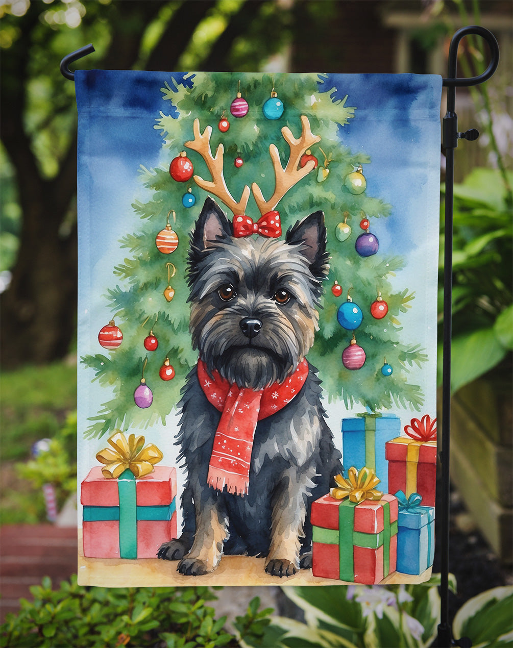 Black Cairn Terrier Christmas Reindeer Garden Flag