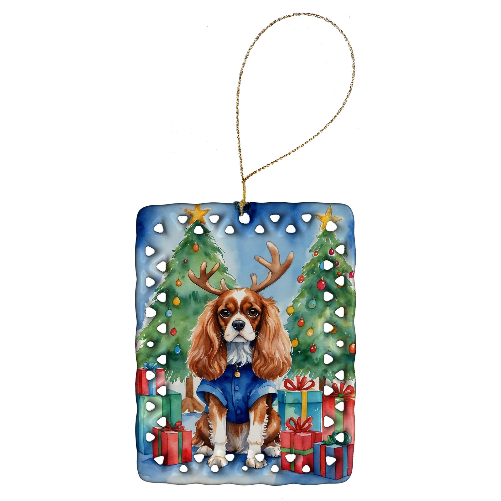 Buy this Cavalier Spaniel Christmas Reindeer Porcelain Ornament