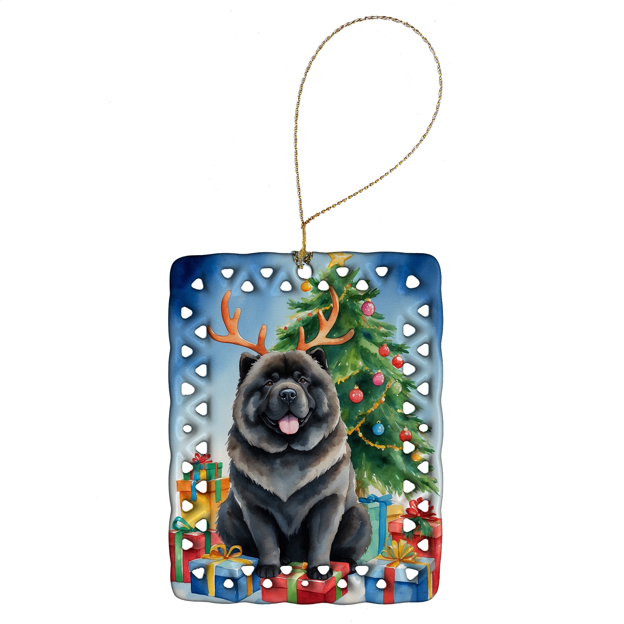 Buy this Black Chow Chow Christmas Reindeer Porcelain Ornament