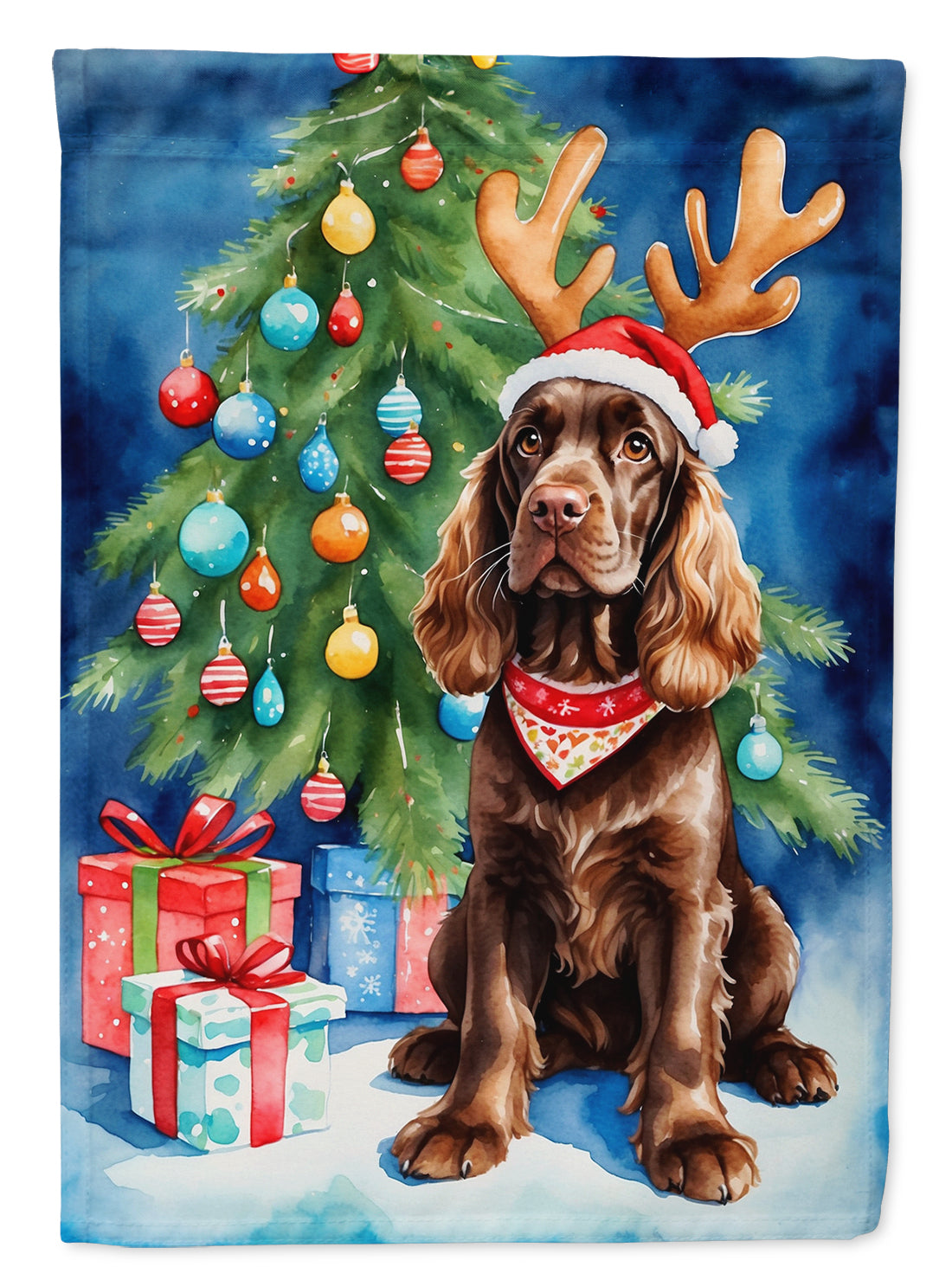 Buy this Chocolate Cocker Spaniel Christmas Reindeer House Flag