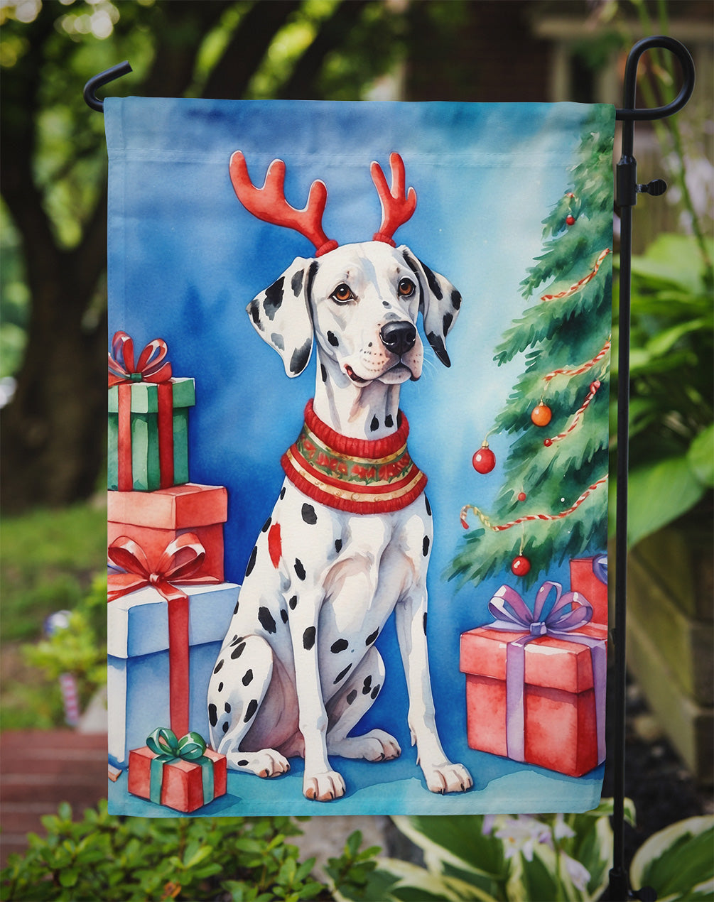 Dalmatian Christmas Reindeer Garden Flag