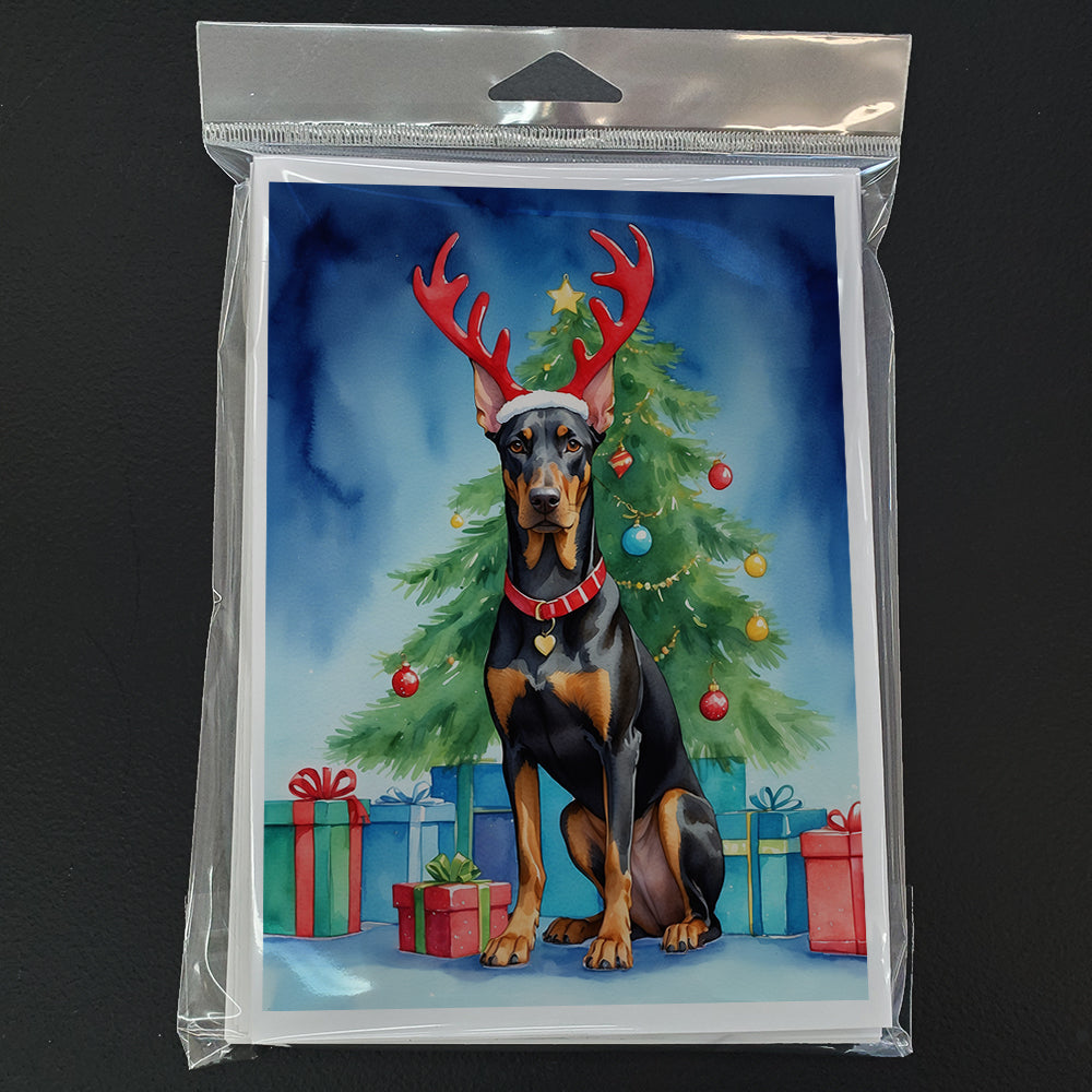 Doberman Pinscher Christmas Reindeer Greeting Cards Pack of 8