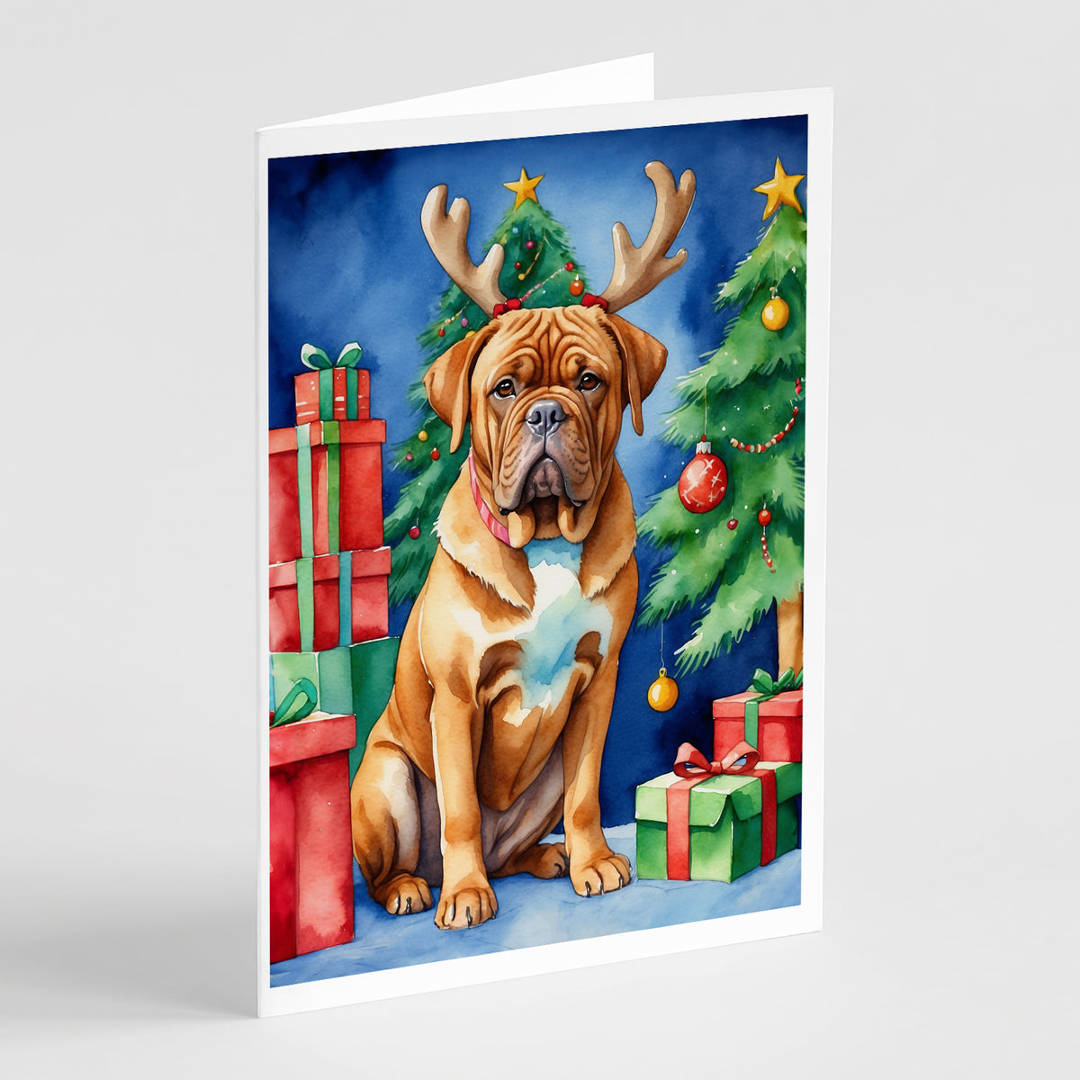 Buy this Dogue de Bordeaux Christmas Reindeer Greeting Cards Pack of 8