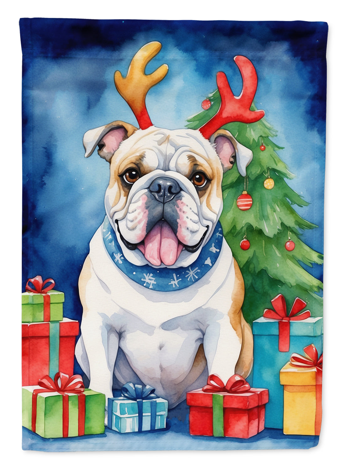 Buy this White English Bulldog Christmas Reindeer House Flag