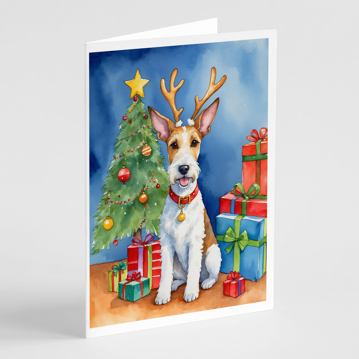 Buy this Fox Terrier Christmas Reindeer Greeting Cards Pack of 8