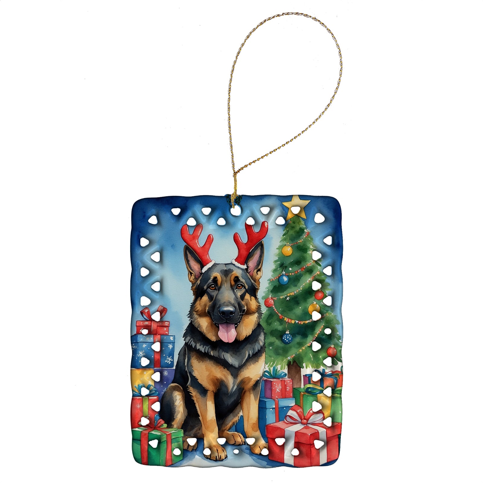 Buy this German Shepherd Christmas Reindeer Porcelain Ornament