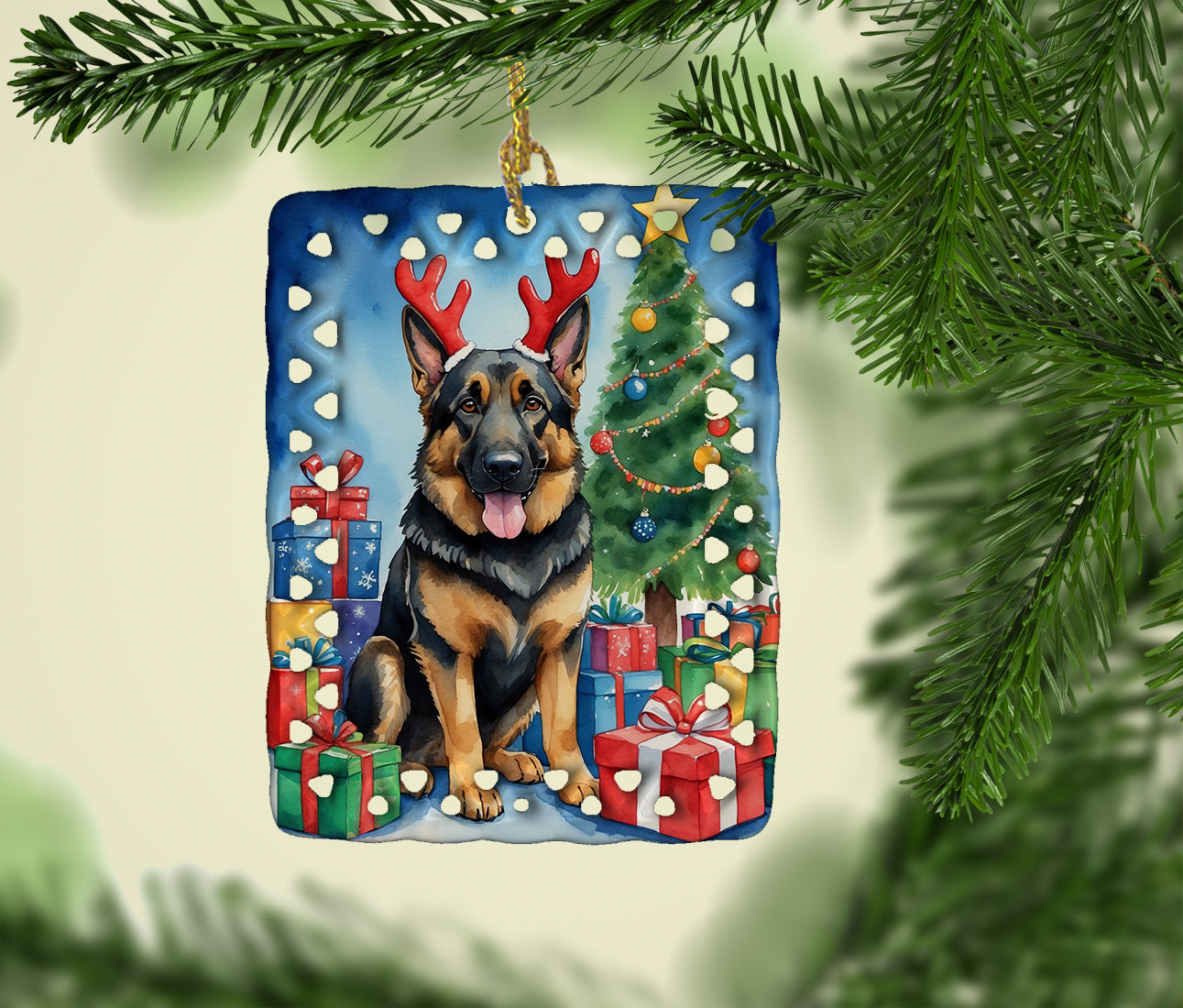 Buy this German Shepherd Christmas Reindeer Porcelain Ornament