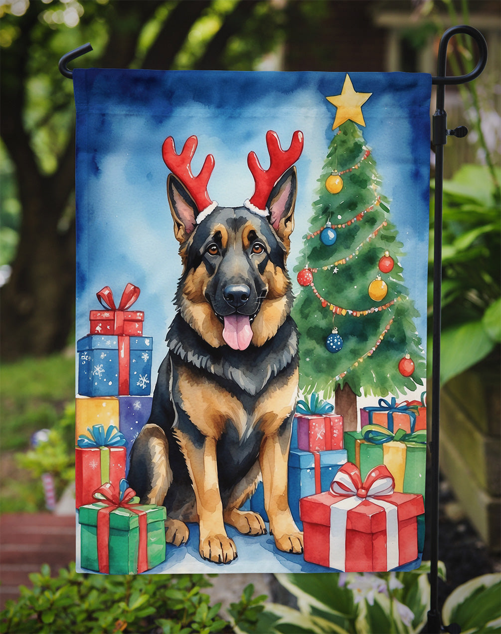 German Shepherd Christmas Reindeer Garden Flag