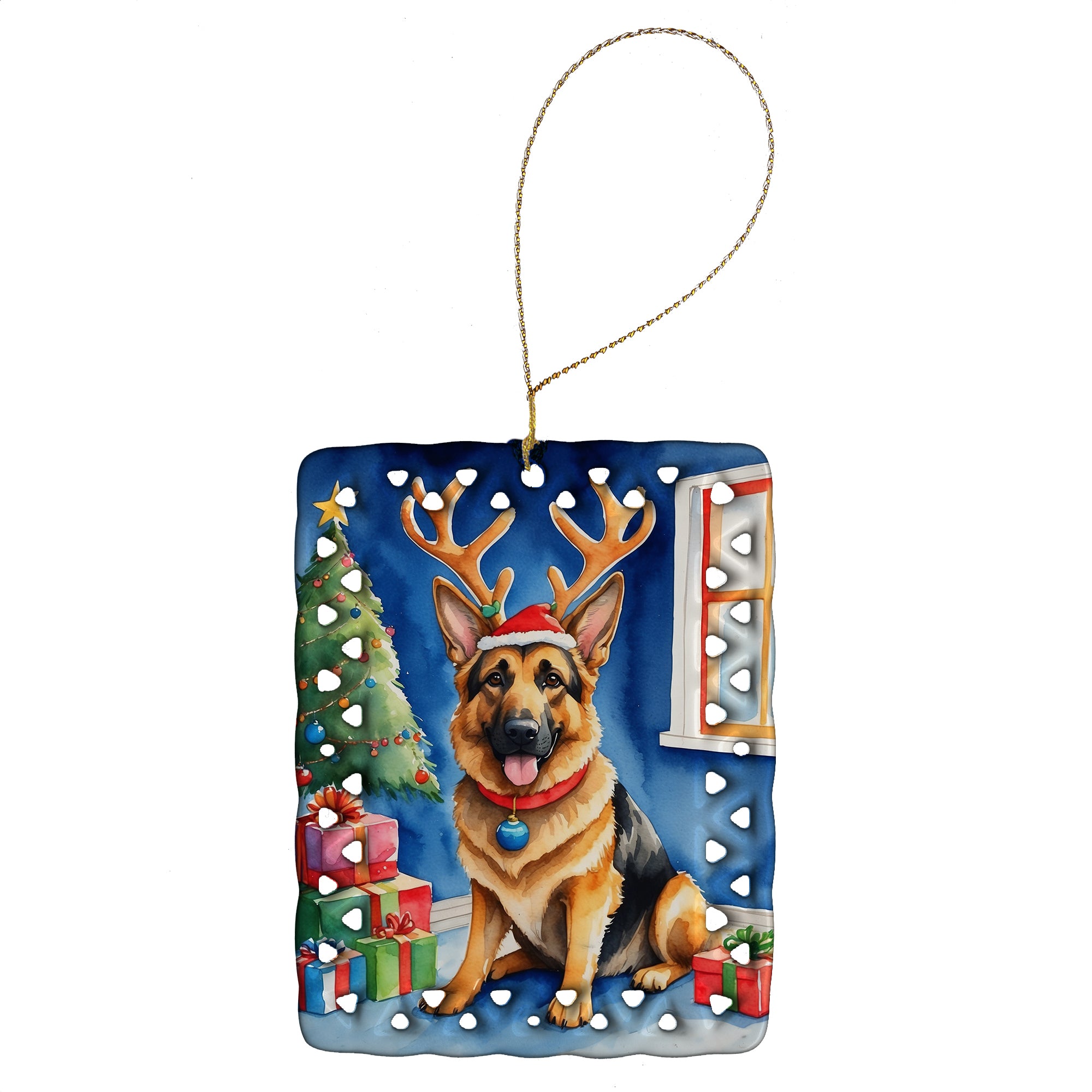 Buy this German Shepherd Christmas Reindeer Porcelain Ornament