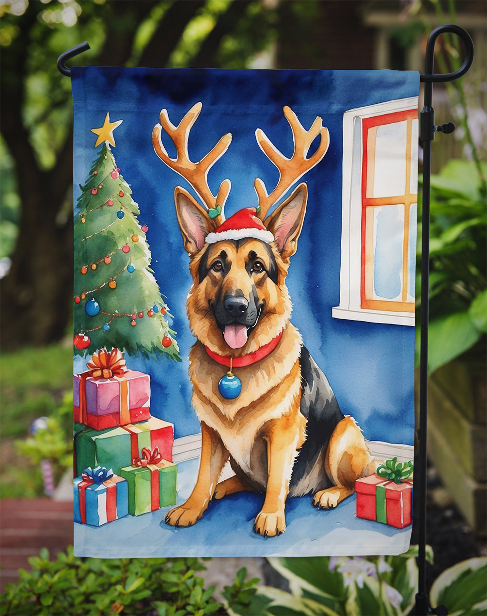 German Shepherd Christmas Reindeer Garden Flag