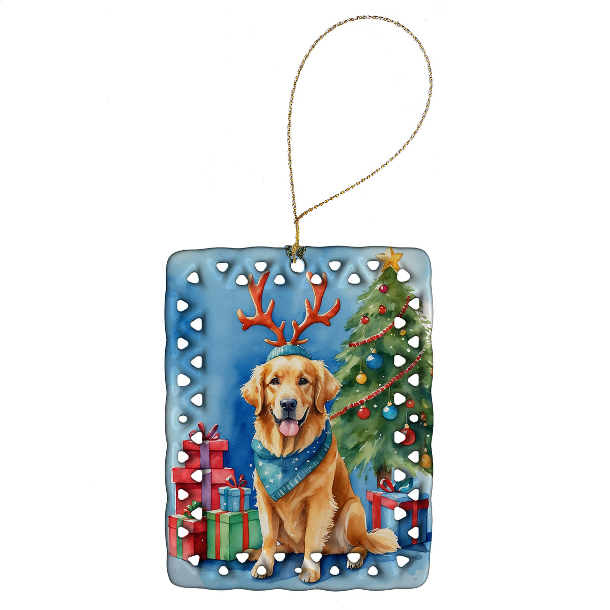 Buy this Golden Retriever Christmas Reindeer Porcelain Ornament