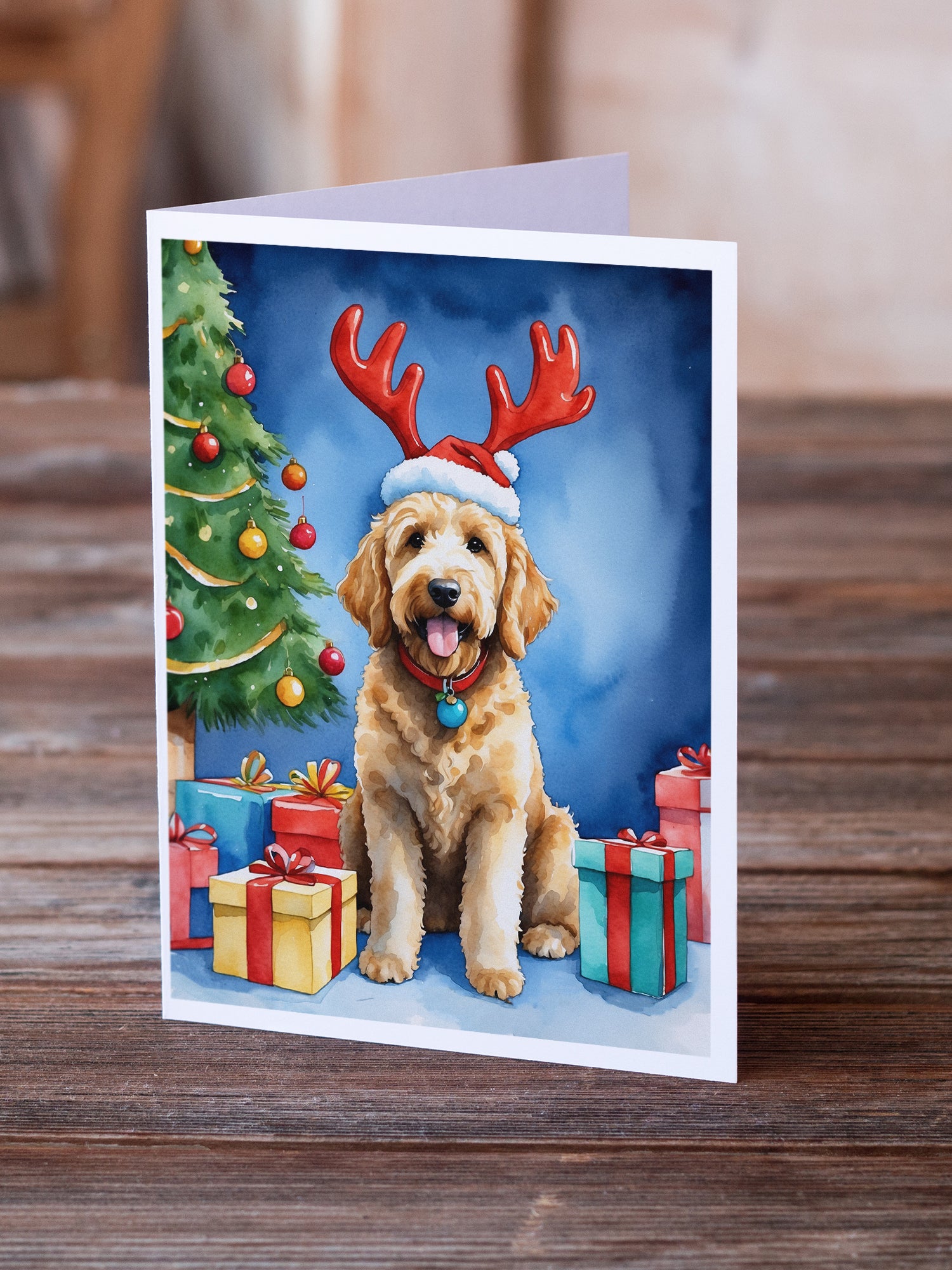 Buy this Goldendoodle Christmas Reindeer Greeting Cards Pack of 8