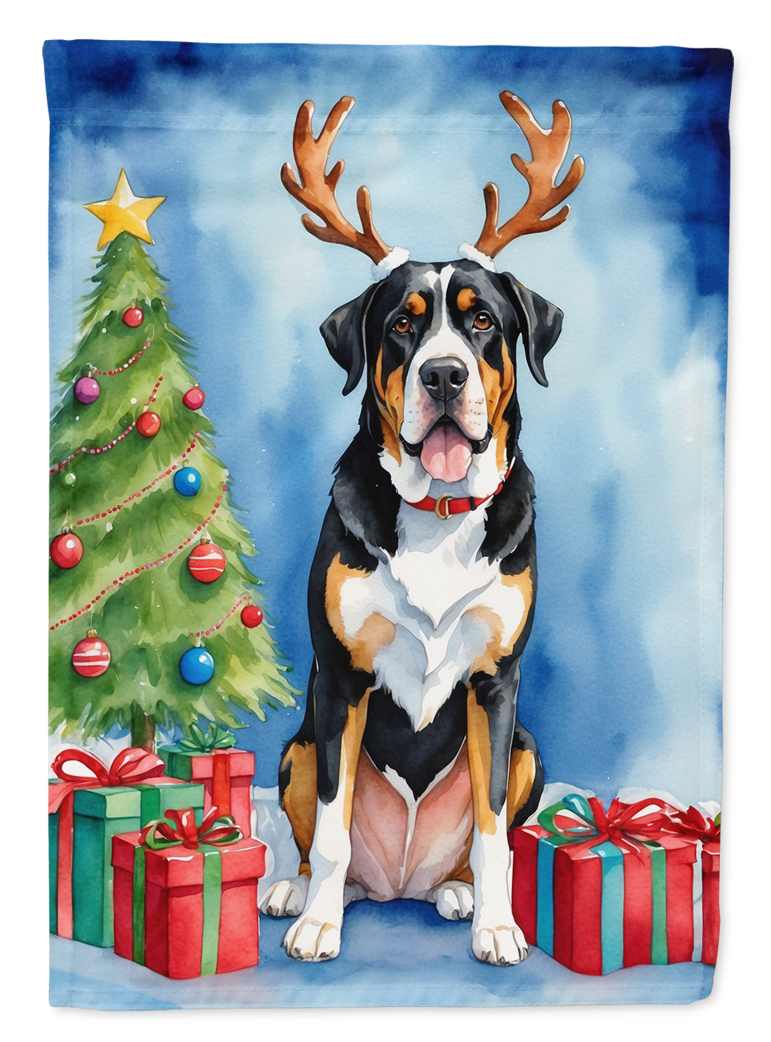 Buy this Greater Swiss Mountain Dog Christmas Reindeer House Flag