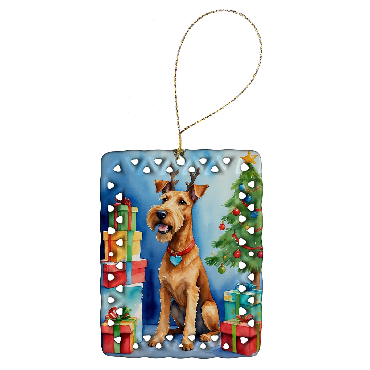 Buy this Irish Terrier Christmas Reindeer Porcelain Ornament