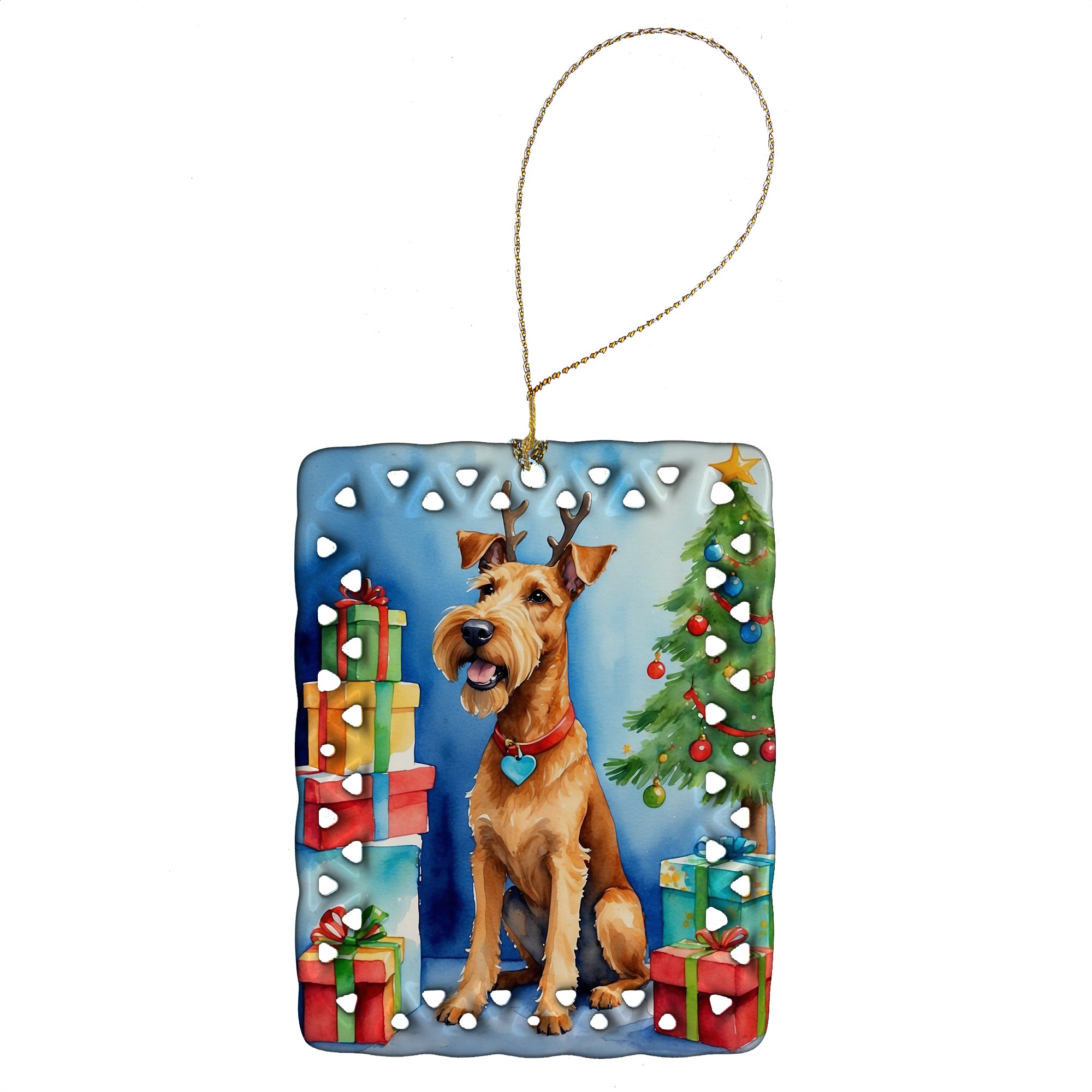 Buy this Irish Terrier Christmas Reindeer Porcelain Ornament