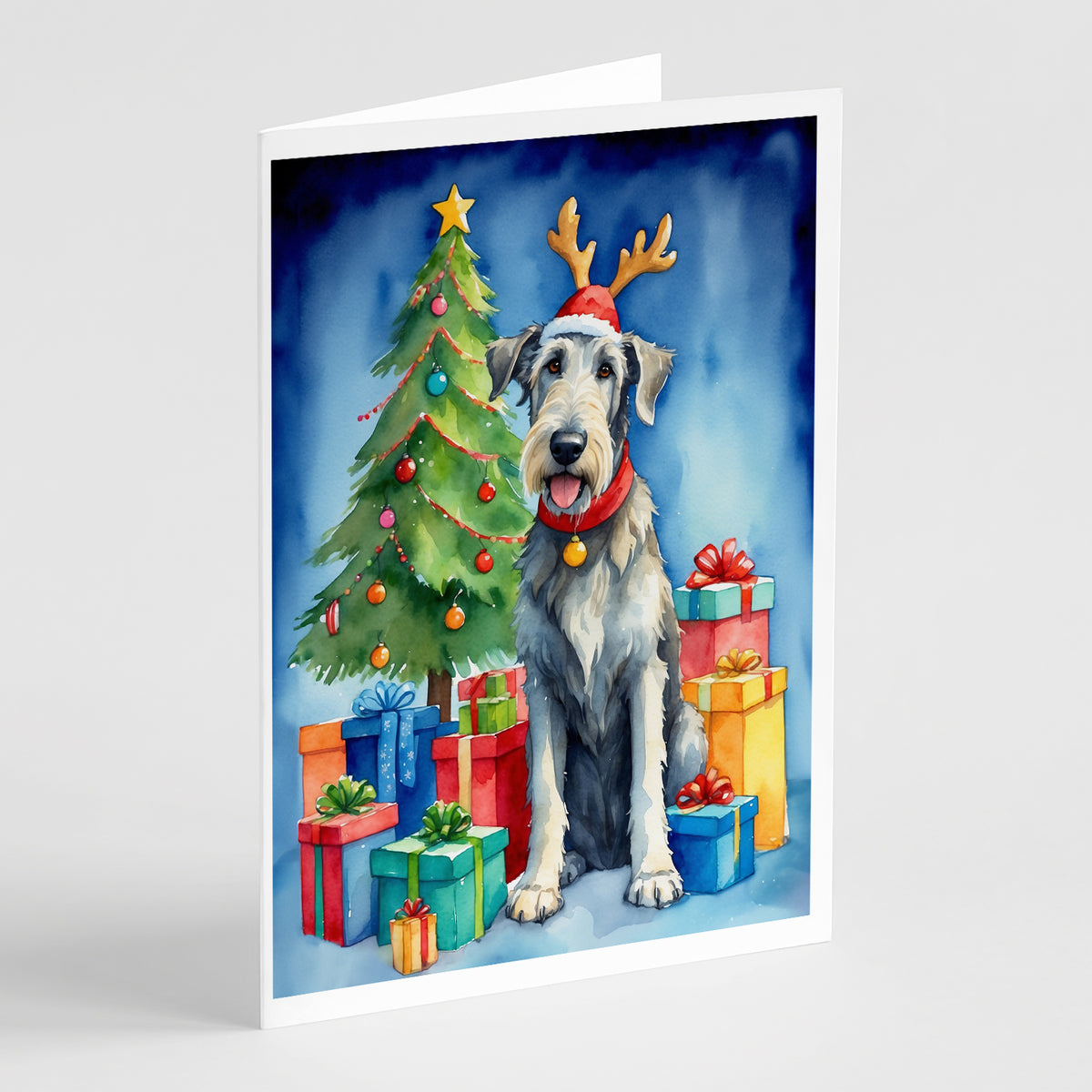 Buy this Irish Wolfhound Christmas Reindeer Greeting Cards Pack of 8