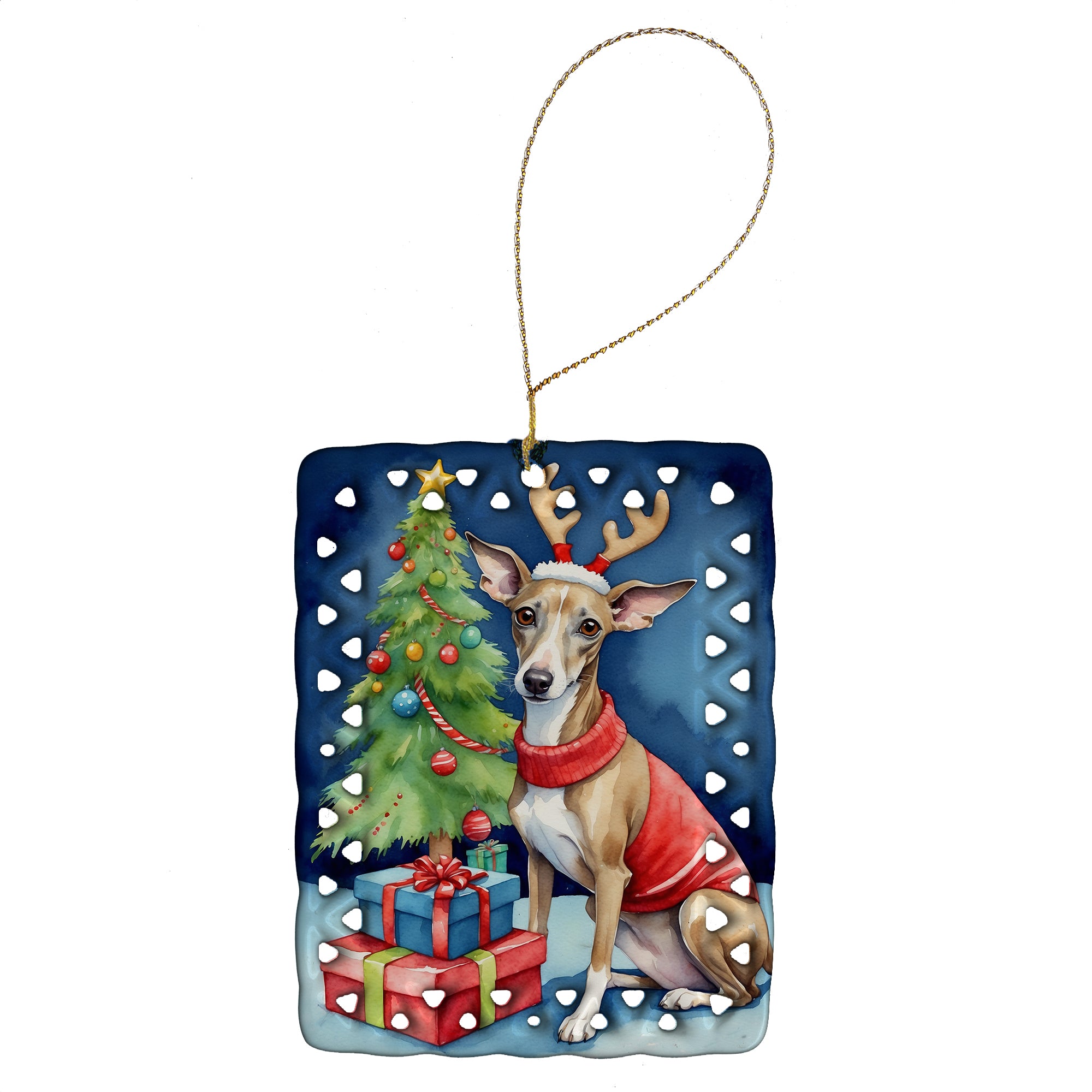 Buy this Italian Greyhound Christmas Reindeer Porcelain Ornament