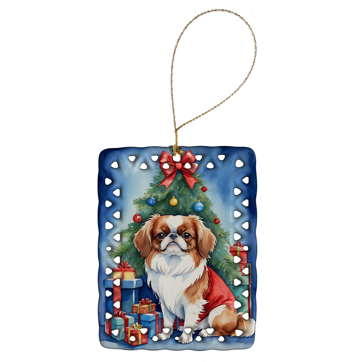 Buy this Japanese Chin Christmas Reindeer Porcelain Ornament