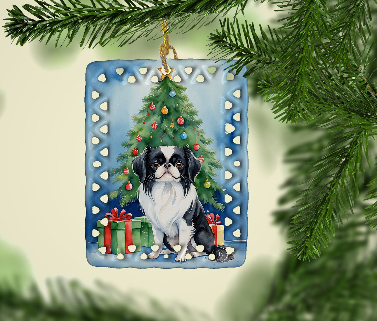 Buy this Japanese Chin Christmas Reindeer Porcelain Ornament