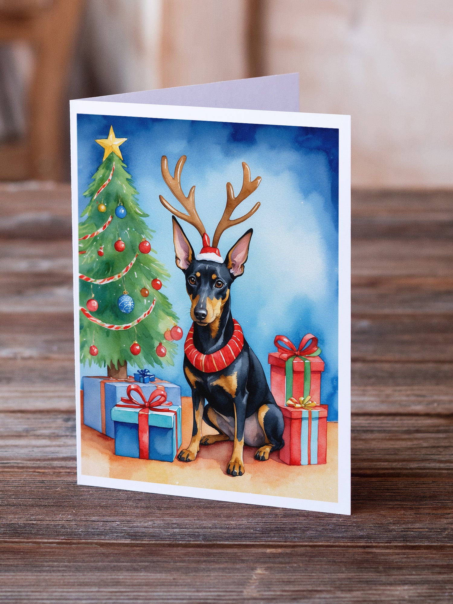 Buy this Manchester Terrier Christmas Reindeer Greeting Cards Pack of 8