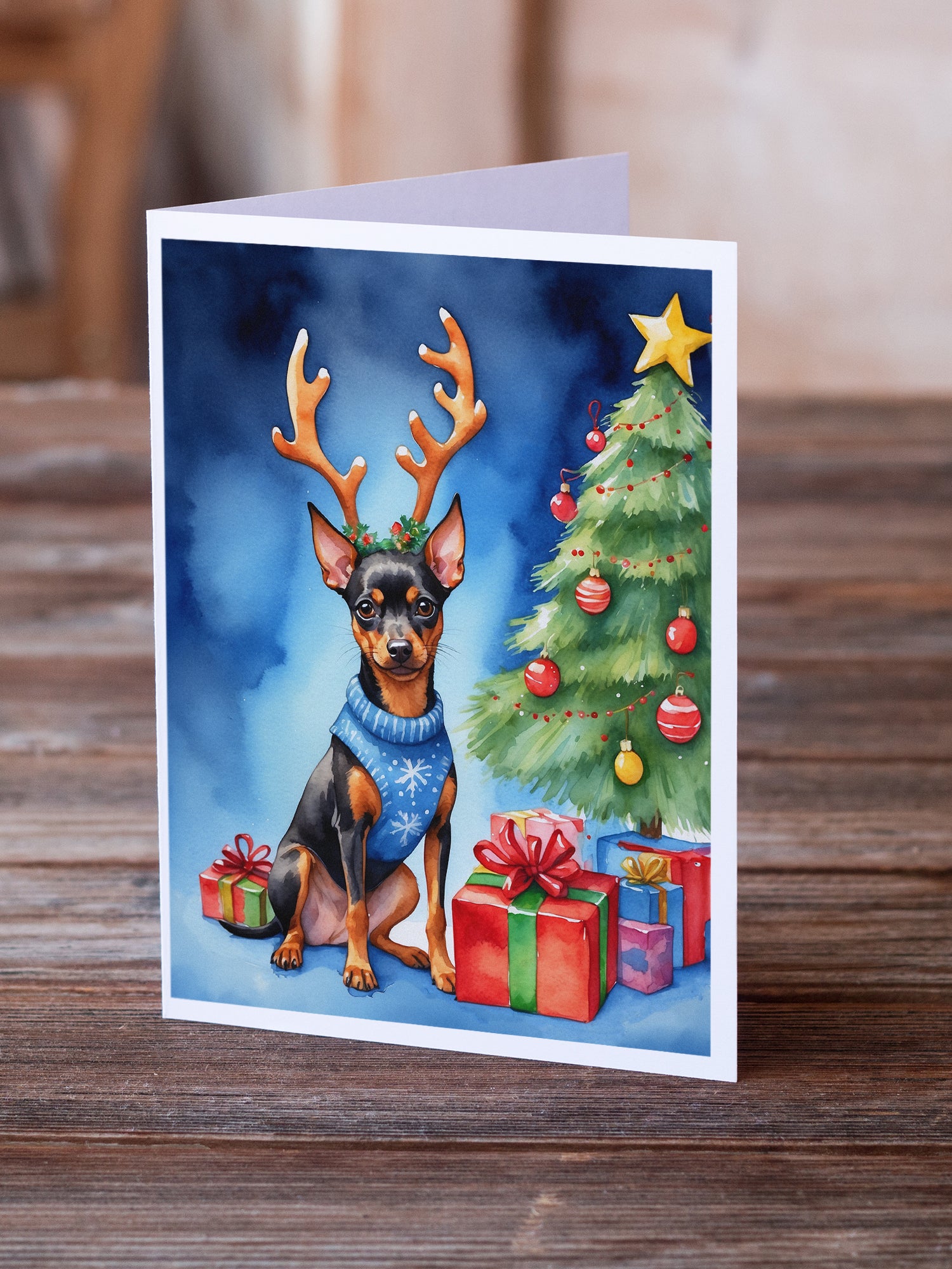 Buy this Miniature Pinscher Christmas Reindeer Greeting Cards Pack of 8