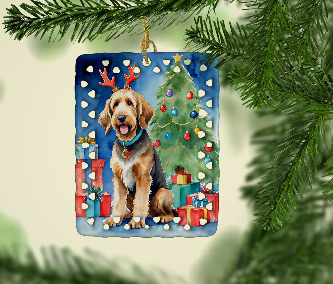 Buy this Otterhound Christmas Reindeer Porcelain Ornament