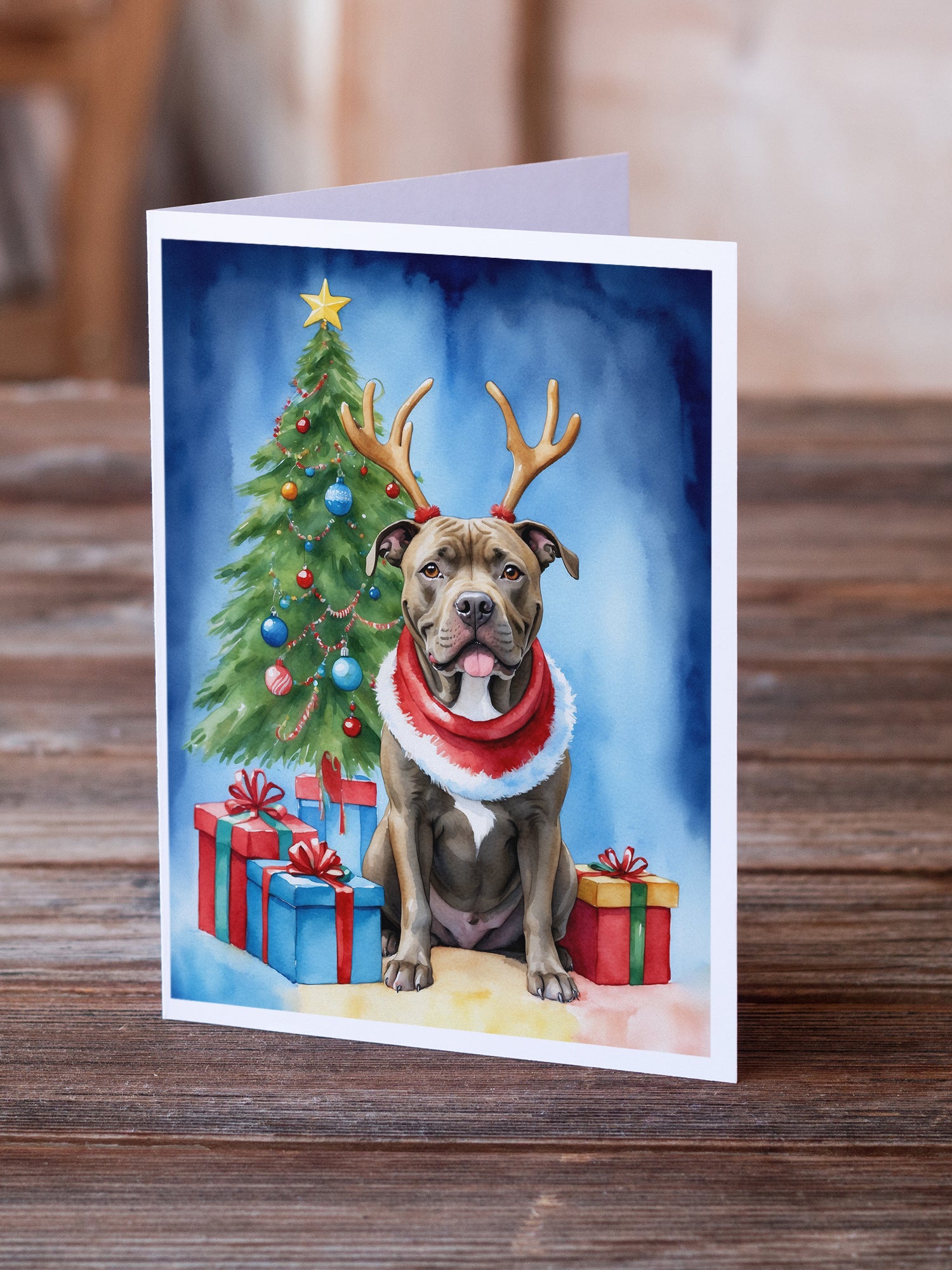 Buy this Pit Bull Terrier Christmas Reindeer Greeting Cards Pack of 8