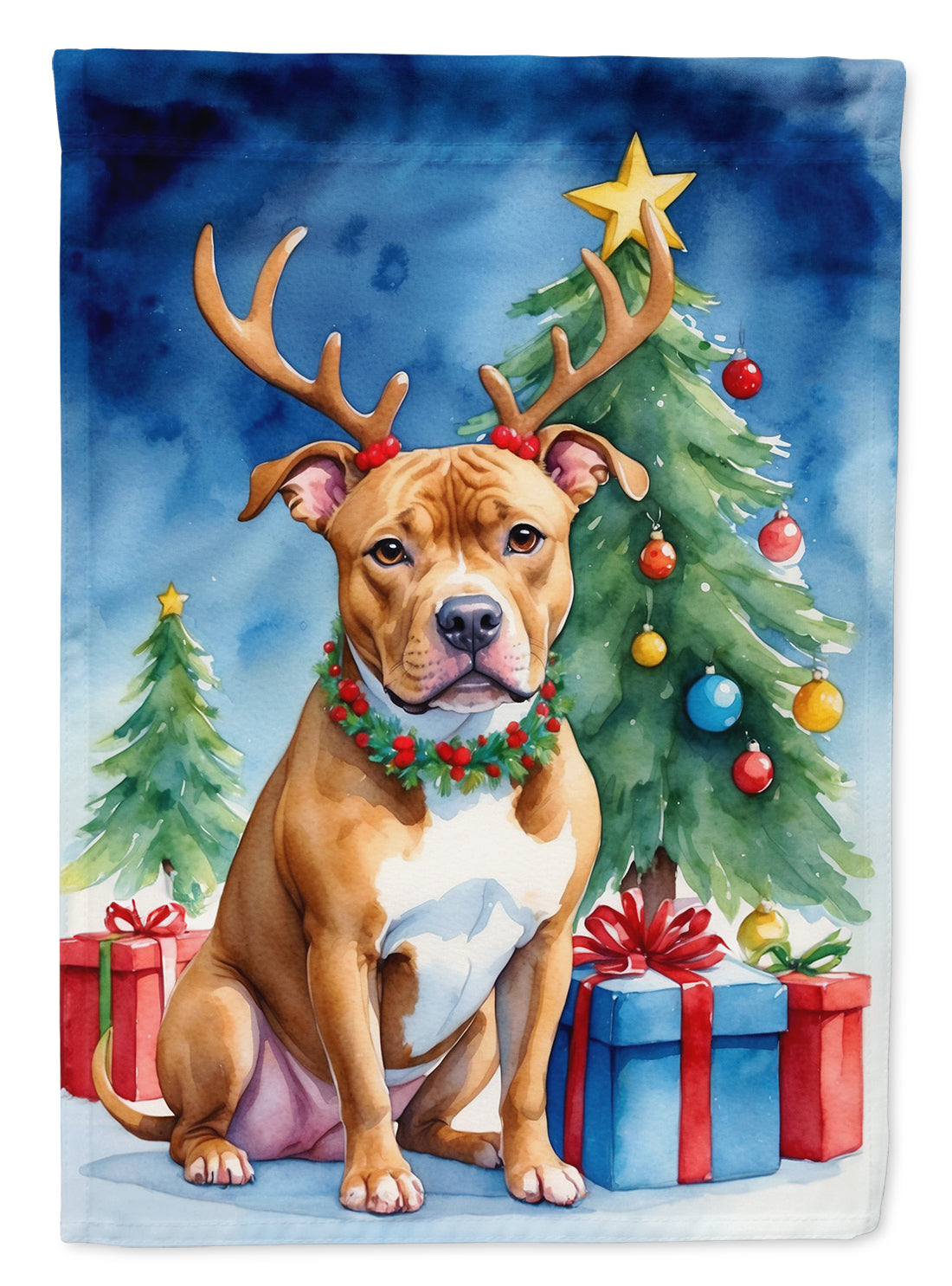 Buy this Pit Bull Terrier Christmas Reindeer House Flag