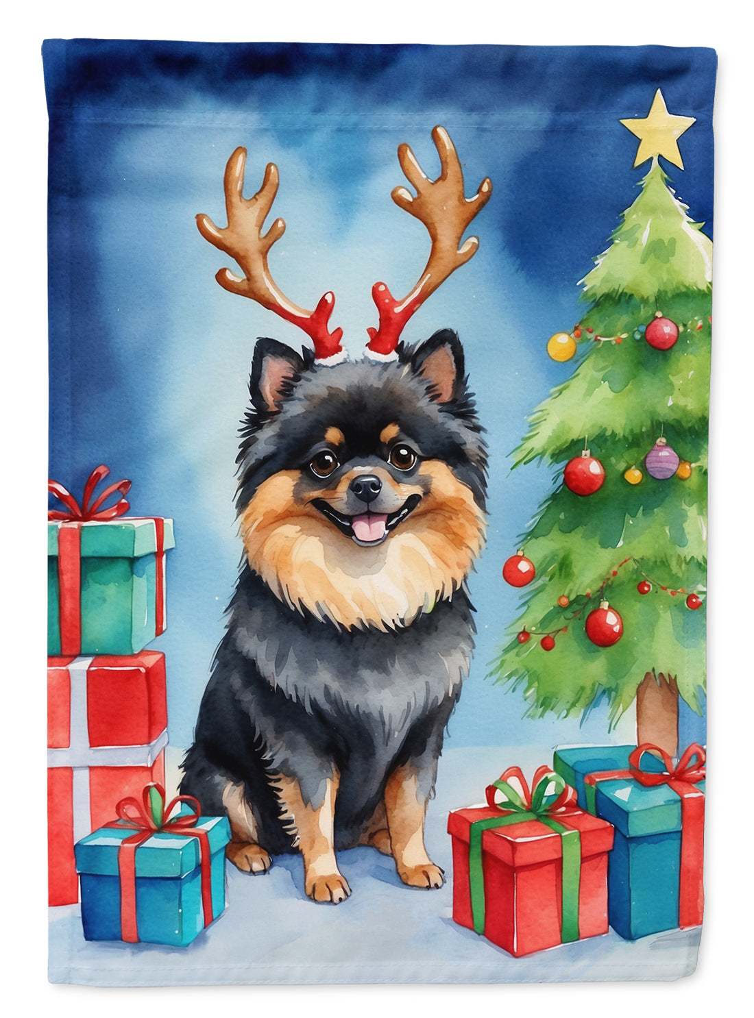 Buy this Pomeranian Christmas Reindeer House Flag