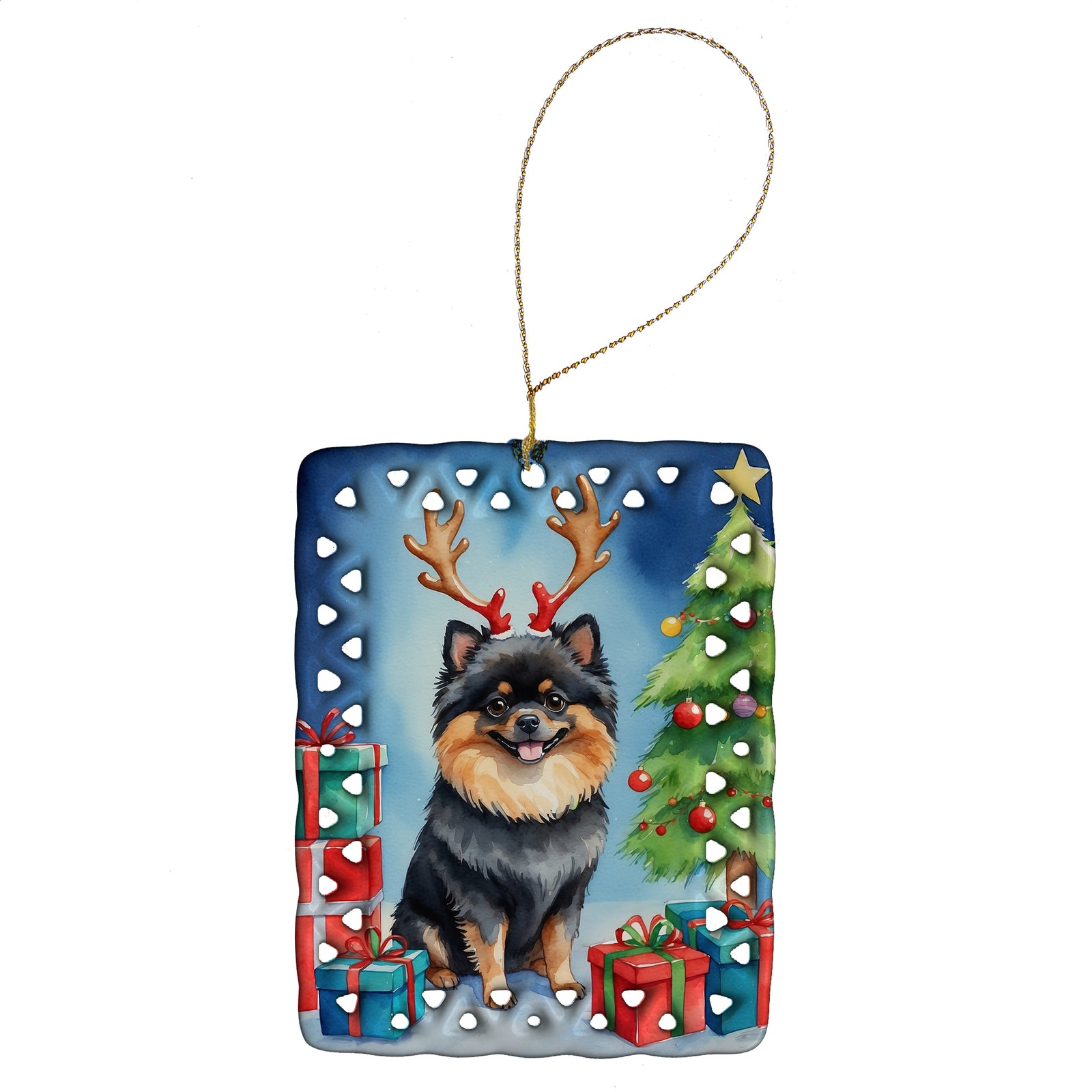 Buy this Pomeranian Christmas Reindeer Porcelain Ornament