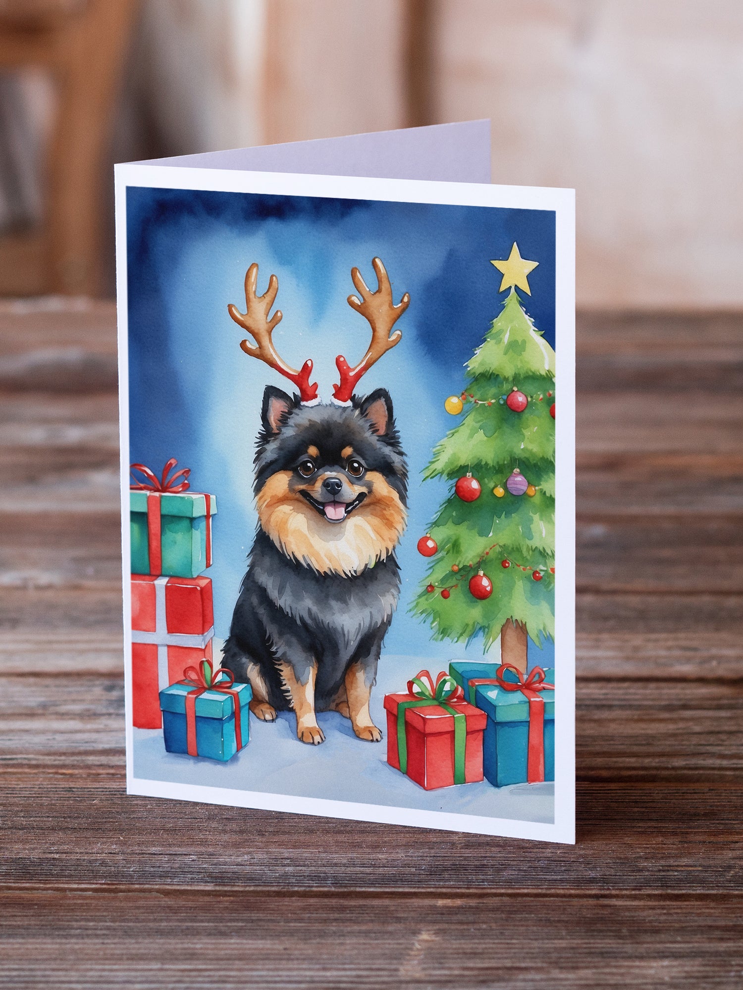 Buy this Pomeranian Christmas Reindeer Greeting Cards Pack of 8