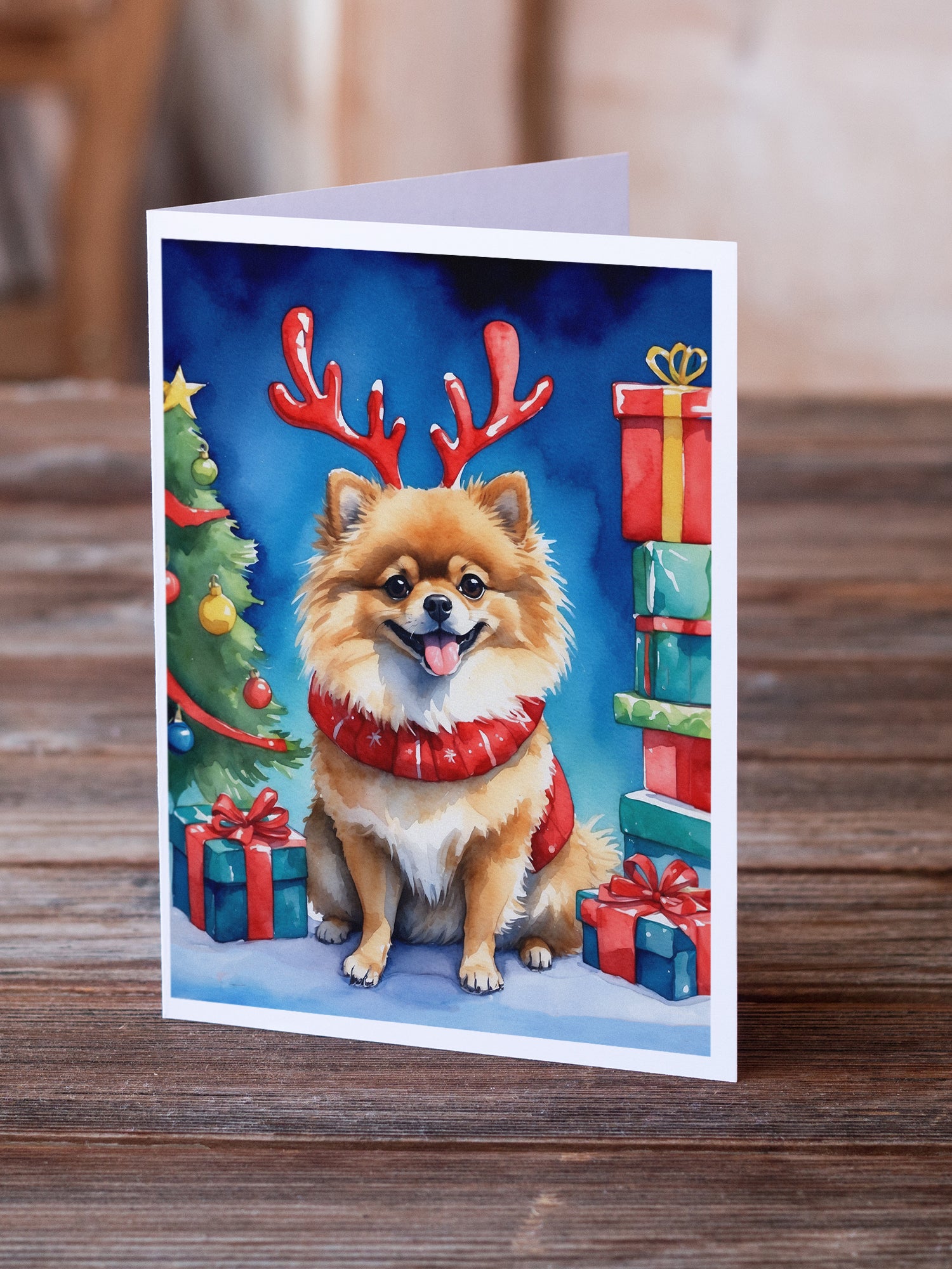 Buy this Pomeranian Christmas Reindeer Greeting Cards Pack of 8