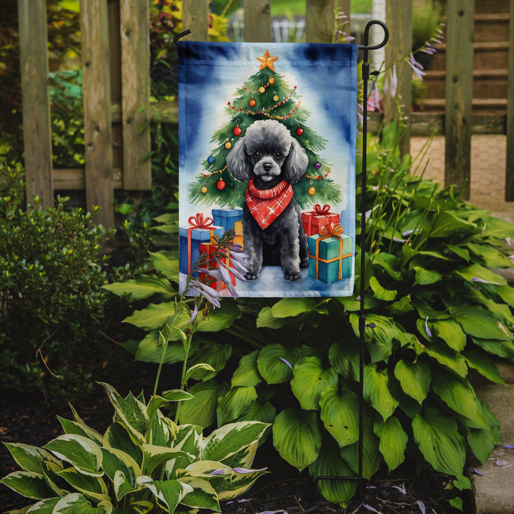 Buy this Black Toy Poodle Christmas Reindeer Garden Flag